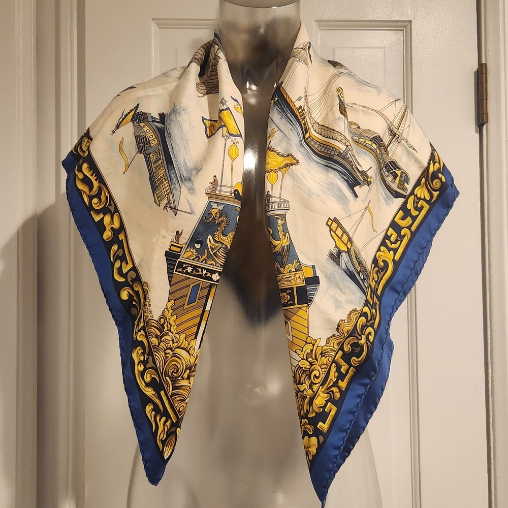 Hermes Vintage Jonques Et Sampans Silk Scarf 90 - Picture 2 of 8